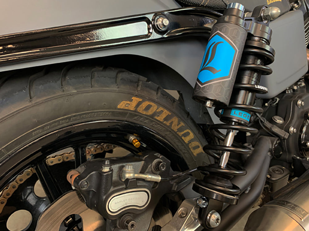 Revo ARC Piggyback Suspension. 14in. Adjustable, Heavy Duty Spring Rate, Rear Shock Absorbers - Black. Fits Dyna 1991-2017.