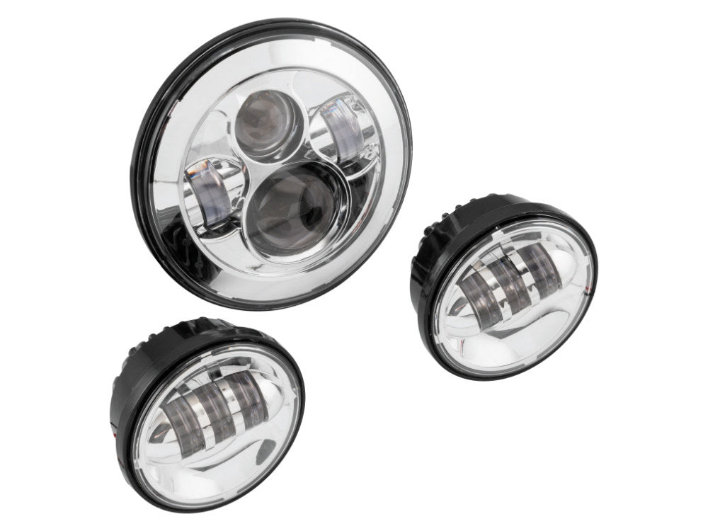 7in. HeadLight & 4.5in. Passing Lamps (2) Insert Bundle - Chrome. Fits H-D with 7in. Headlights & 4.5in. Passing Lamps.