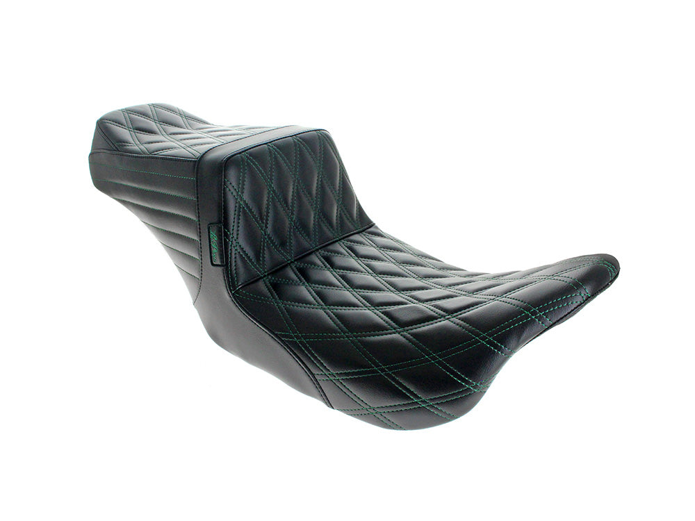 TailWhip Dual Seat with Green Double Diamond Stitch. Fits Most Touring 2008-2024