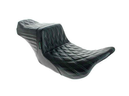 TailWhip Dual Seat with Green Double Diamond Stitch. Fits Most Touring 2008-2024
