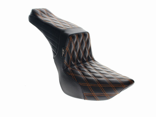TailWhip Dual Seat with Orange Diamond Stitch. Fits Softail Slim & Street Bob 2018up & Standard 2020up.