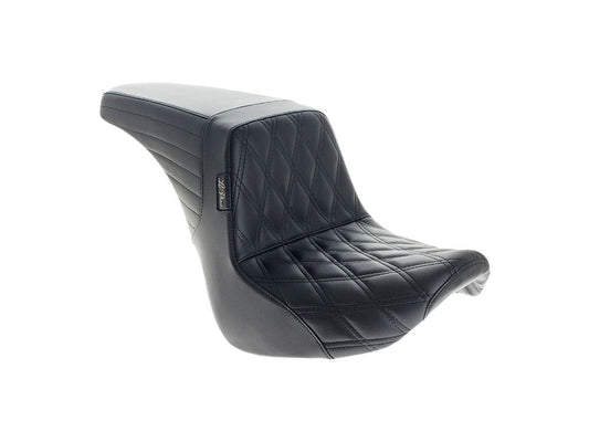 Kickflip Up Front Reduced Reach Dual Seat with Black Double Diamond Stitch. Fits Softail Slim & Street Bob 2018up & Standard 2020up.