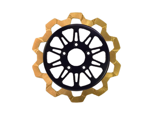 11.5in. Rear Omega Bow-Tie Disc Rotor - Gold Band & Black Carrier. Fits Big Twin 2000up & Sportster 2000-2010.