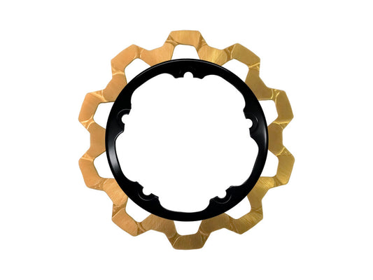 11.8in. Front Bow-Tie Disc Rotor - Gold Band & Black Carrier. Fits V-Rod & Dyna 2006-2017 Models with OEM Cast Wheel.