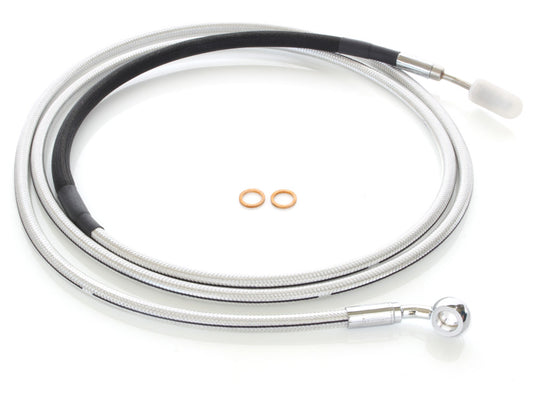 82in. Hydraulic Clutch Line with 10mm x 35 Degree Banjo - Sterling Chromite. Fits Touring & Softail 2017up Models with the Original H-D Hydraulic Clutch.