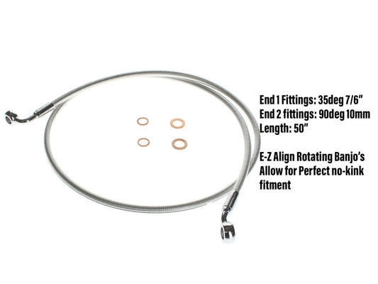 48in. E-Z Align Front Brake Line with 7/16in. x 35 Degree Banjo - Sterling Chromite.