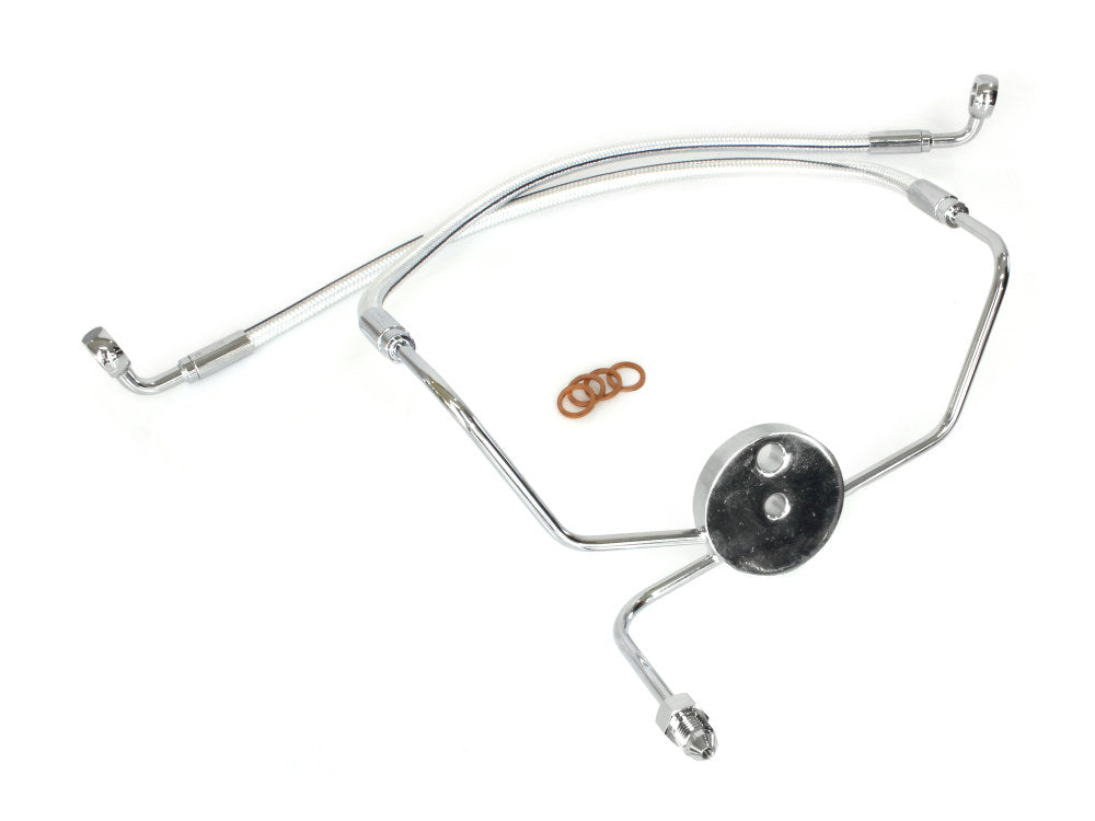 Lower Front Brake Line with T-Piece - Sterling Chromite. Fits Touring 1984-2007 with Dual Front Calipers.