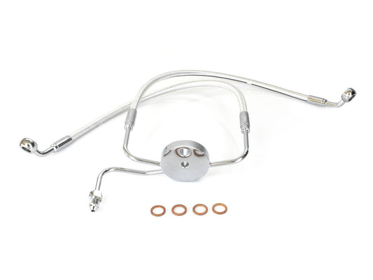 Lower Front Brake Line with T-Piece - Sterling Chromite. Fits Sportster 2004-2013 with Dual Front Calipers