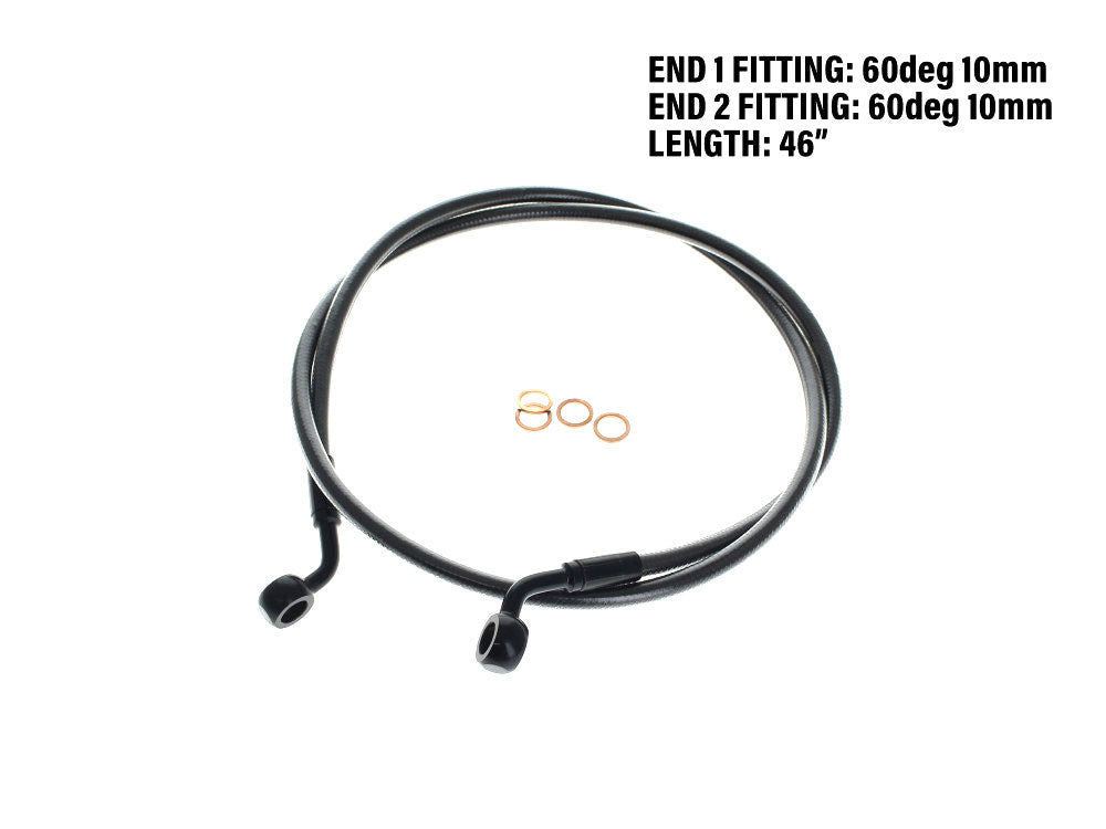 46in. E-Z Align Front Brake Line with 10mm x 60 Degree Banjo - Black Pearl. Fits Sportster 2004-2013.