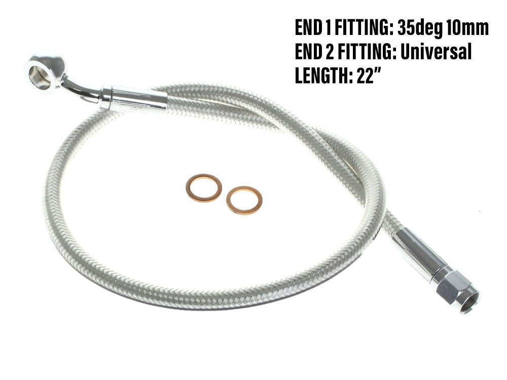 22in. Upper Front Brake Line with 10mm x 35 Degree Banjo - Sterling Chromite.