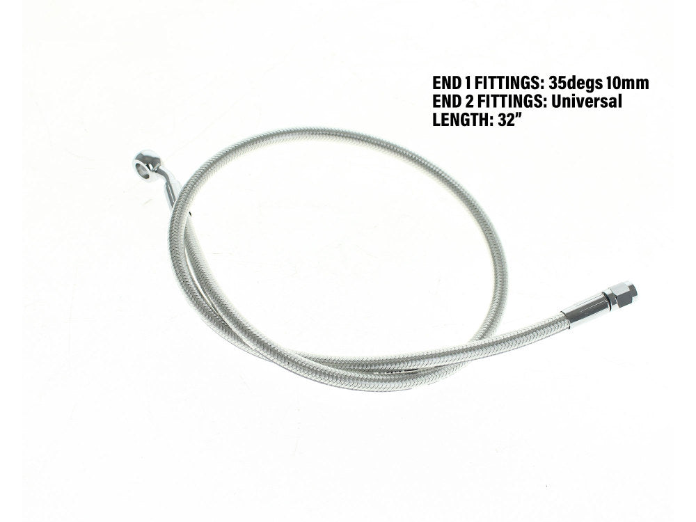 32in. Upper Front Brake Line with 10mm x 35 Degree Banjo - Sterling Chromite.