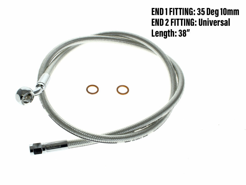 38in. Upper Front Brake Line with 10mm x 35 Degree Banjo - Sterling Chromite.