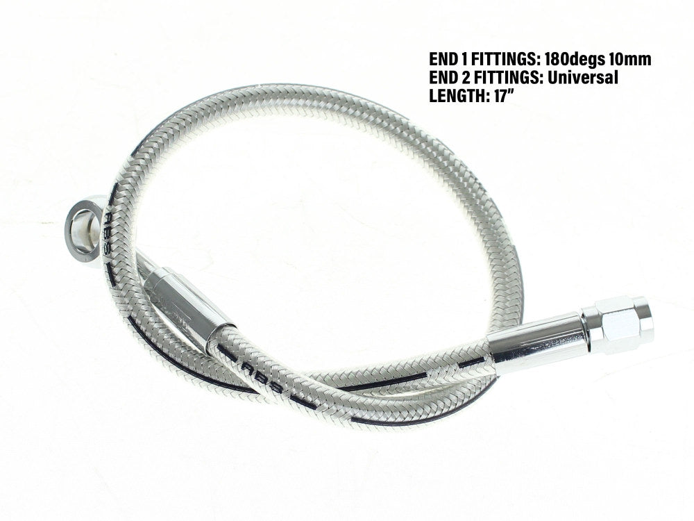 17in. Upper Front Brake Line with 10mm x 180 Degree Banjo - Sterling Chromite.