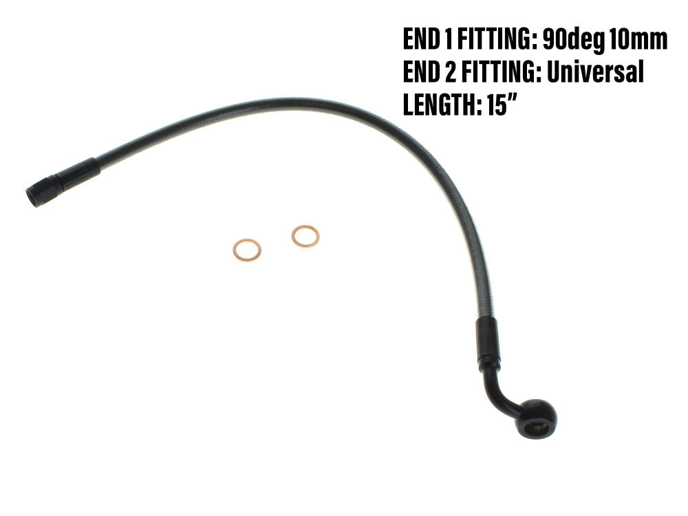 15in. Upper Front Brake Line with 10mm x 90 Degree Banjo - Black Pearl.