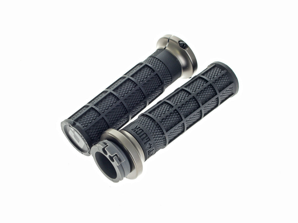 Hart-Luck Full Waffle Lock-On Handgrips - Grey. Fits H-D with Throttle Cable.