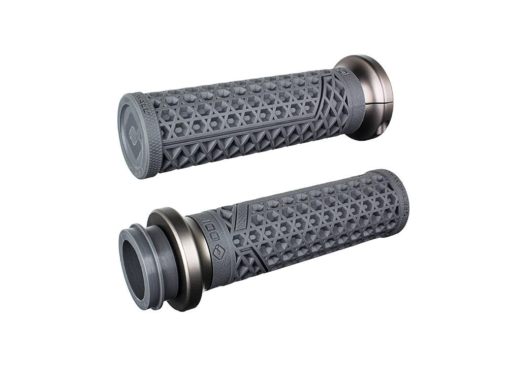 Vans Signature Lock-On Handgrips - Graphite/Gun Metal. Fits Big Twin 2008-2024 with Throttle-by-Wire