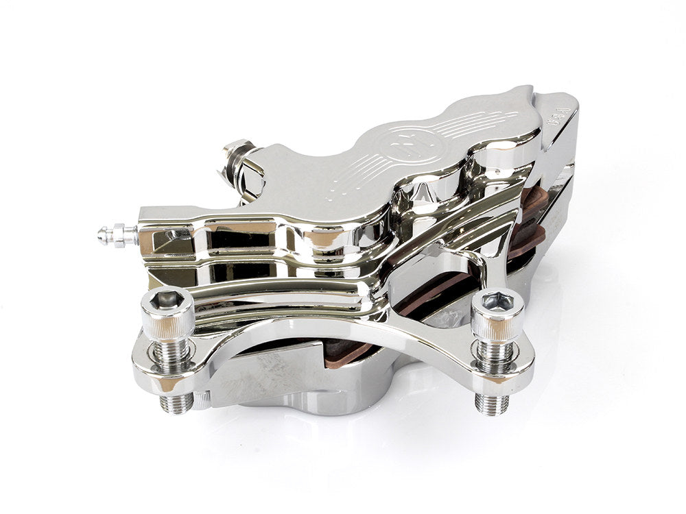 Left Hand Front 6 Piston Caliper - Chrome. Fits most Big Twin 1984-1999 & Sportster 1984-1999 Models with 13in. Disc Rotor.