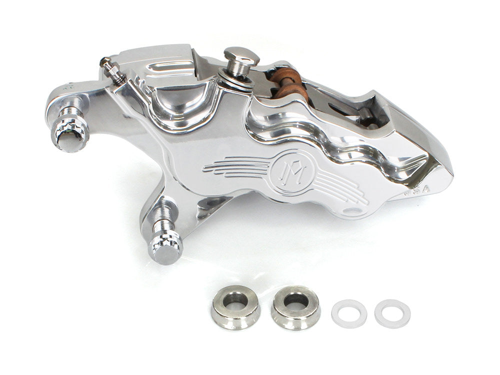 Left Hand Front 6 Piston Caliper - Polished. Fits Softail 2000-2014, Dyna 2000-2017, Touring 2000-2007 & Sportster 2000-2007.