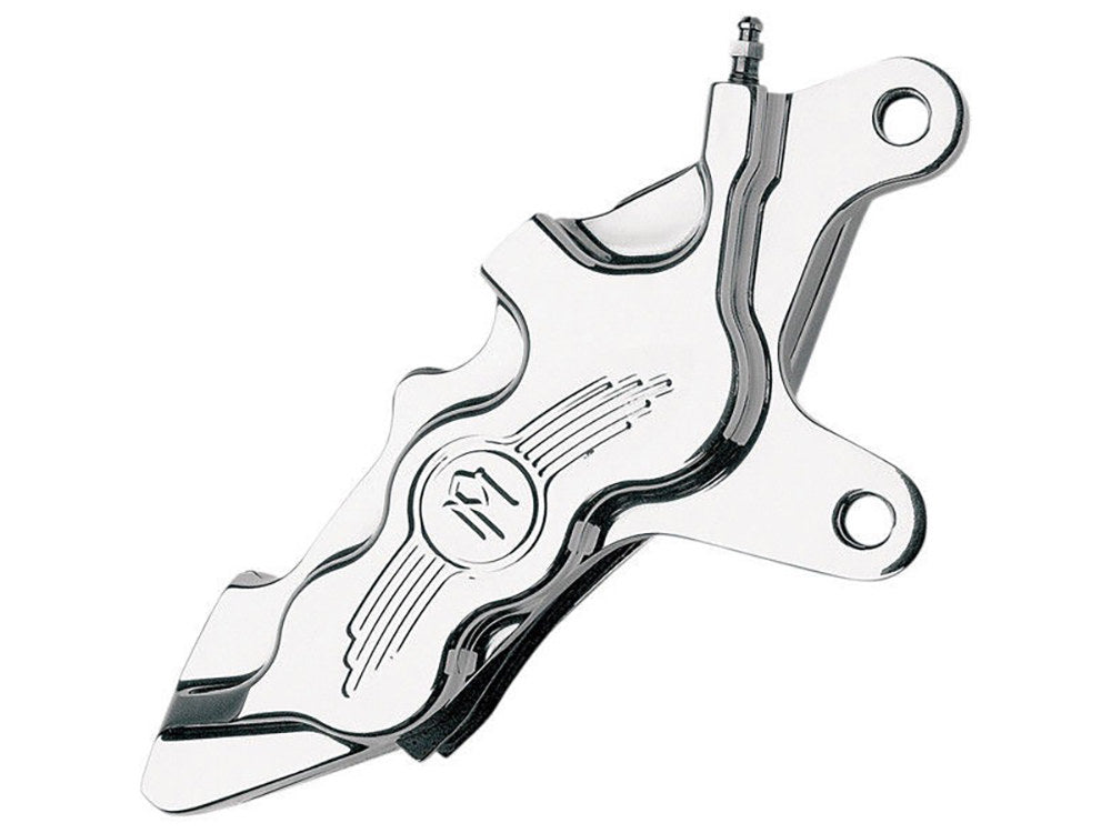 Right Hand Front 6 Piston Caliper - Chrome. Fits Softail 2000-2014, Dyna 2000-2017, Touring 2000-2007 & Sportster 2000-2007.