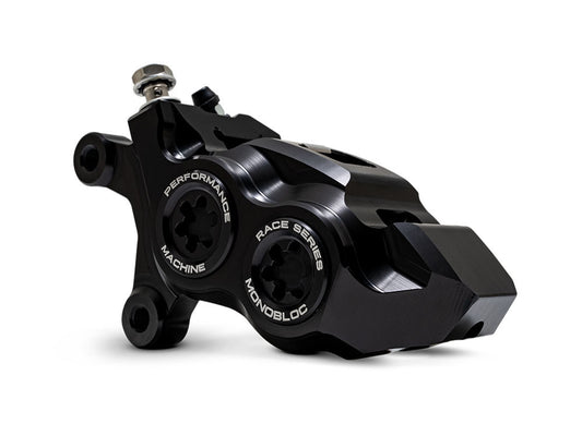 Left Hand Front 4 Piston Race Series Caliper - Black Ops. Fits Softail 2015up, V-Rod 2006-2017, Touring Most 2008-2024 & Sportster 2014-2021