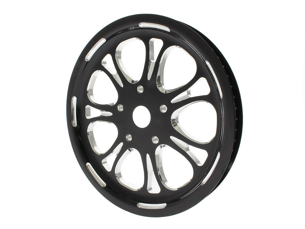 66 Tooth x 1in. wide Paramount Pulley - Black Contrast Cut Platinum. Fits Softail 2012up, Softail 2007up with 150 Rear Tyre & Touring 2007-2008.
