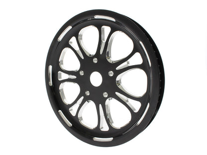 66 Tooth x 1in. wide Paramount Pulley - Black Contrast Cut Platinum. Fits Softail 2012up, Softail 2007up with 150 Rear Tyre & Touring 2007-2008.