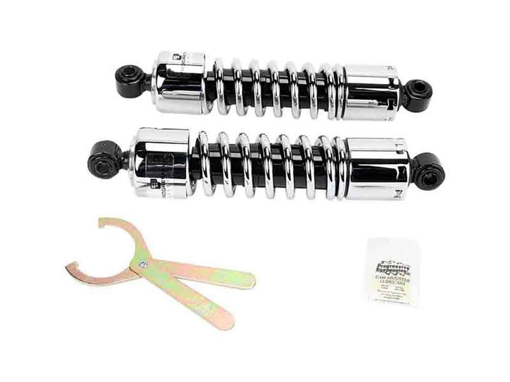 412 Series, 12.6in. Standard Spring Rate Rear Shock Absorbers - Chrome. Fits Dyna 1991-2017.