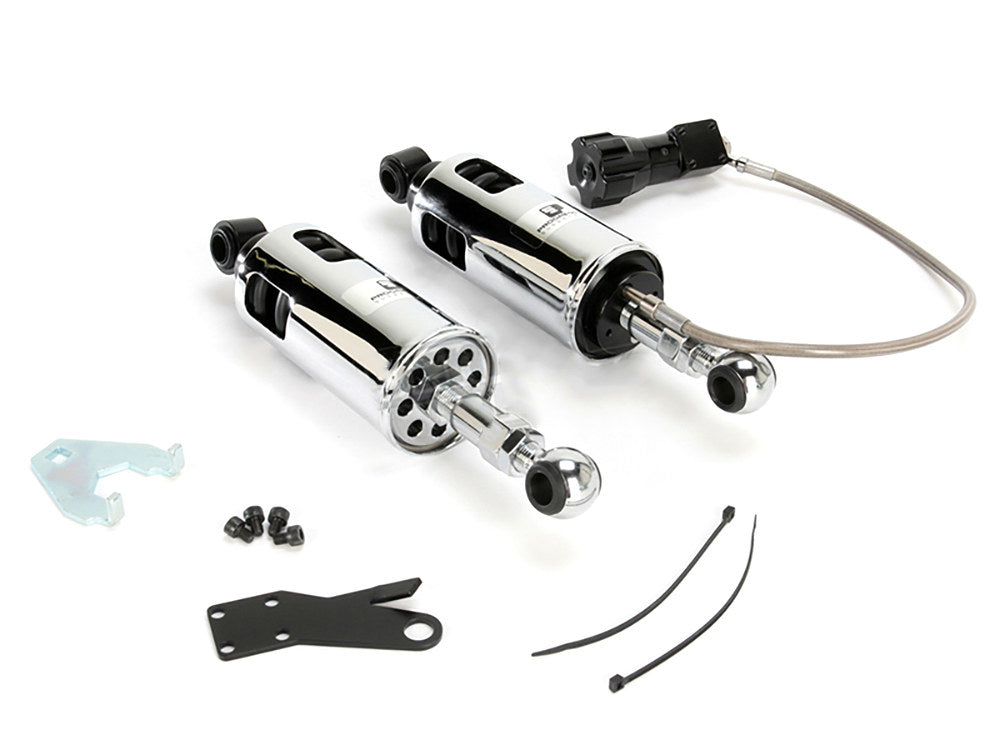 422 Series, Standard Spring Rate Rear Shock Absorbers with Remote Adjustable Preload - Chrome. Fits Softail 1989-1999.