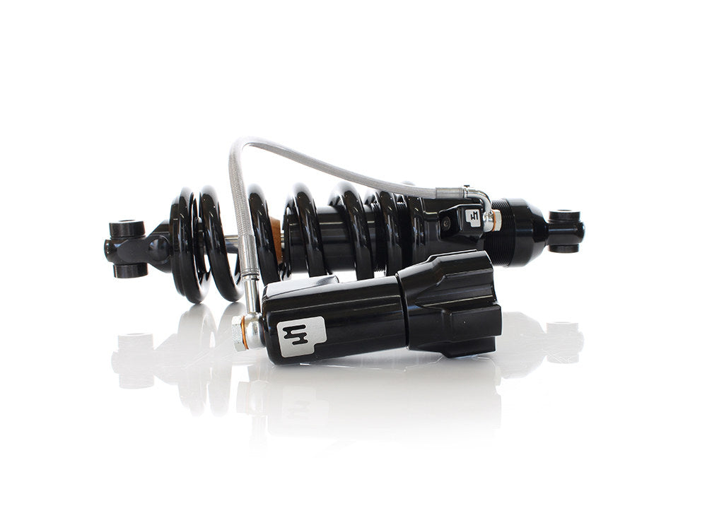 465 Series, 13.1in. Rear Shock Absorber with Remote Adjustable Preload & Heavy Duty Spring Rate - Black. Fits Softail 2018up.