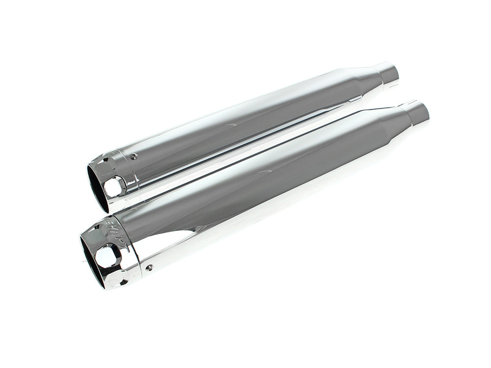 3in. Slip-On Mufflers - Chrome with Chrome Scalloped End Caps. Fits Softail Deuce 2007 & Fat Boy 2007-2017