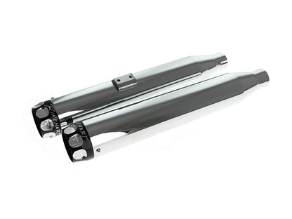 3in. Slip-On Mufflers - Chrome with Black Scalloped End Caps. Fits Softail Deuce 2007 & Fat Boy 2007-2017