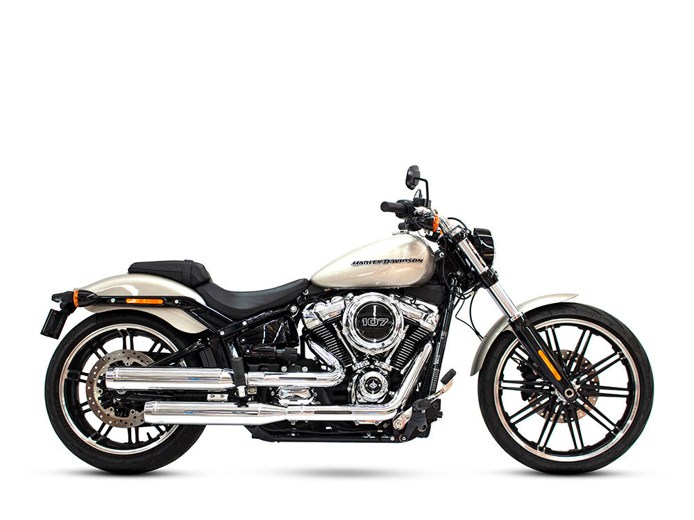 3-1/2in. Slip-On Mufflers - Chrome with Chrome End Caps. Fits Softail Slim, Street Bob, Standard & Low Rider Models 2018-2024 & Breakout & Fat Boy 2018up