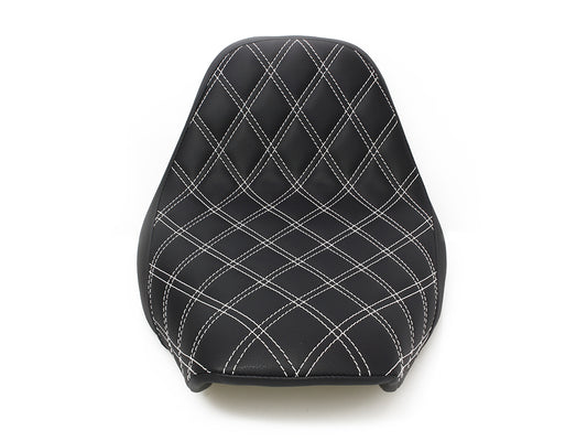 Renegade LS Solo Seat with White Double Diamond Stitch. Fits Softail 2008-2017 with 150 OEM Rear Tyre.