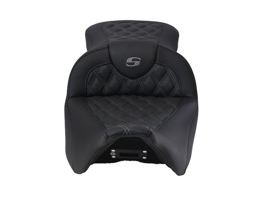 Roadsofa LS Dual Seat with Grey Double Diamond Lattice Stitch. Fits Most Touring 2008-2024