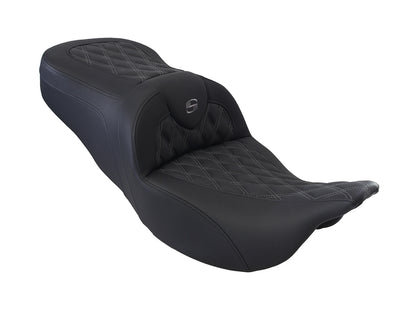 Roadsofa LS Dual Seat with Grey Double Diamond Lattice Stitch. Fits Most Touring 2008-2024