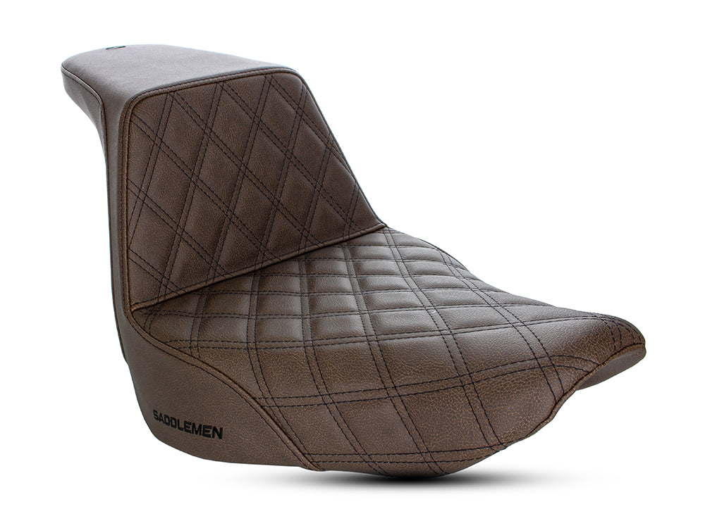 Brown Step-Up LS Dual Seat with Black Double Diamond Lattice Stitch. Fits Sport Glide & Low Rider 2018up, Low Rider S 2020up & Low Rider ST 2022up.