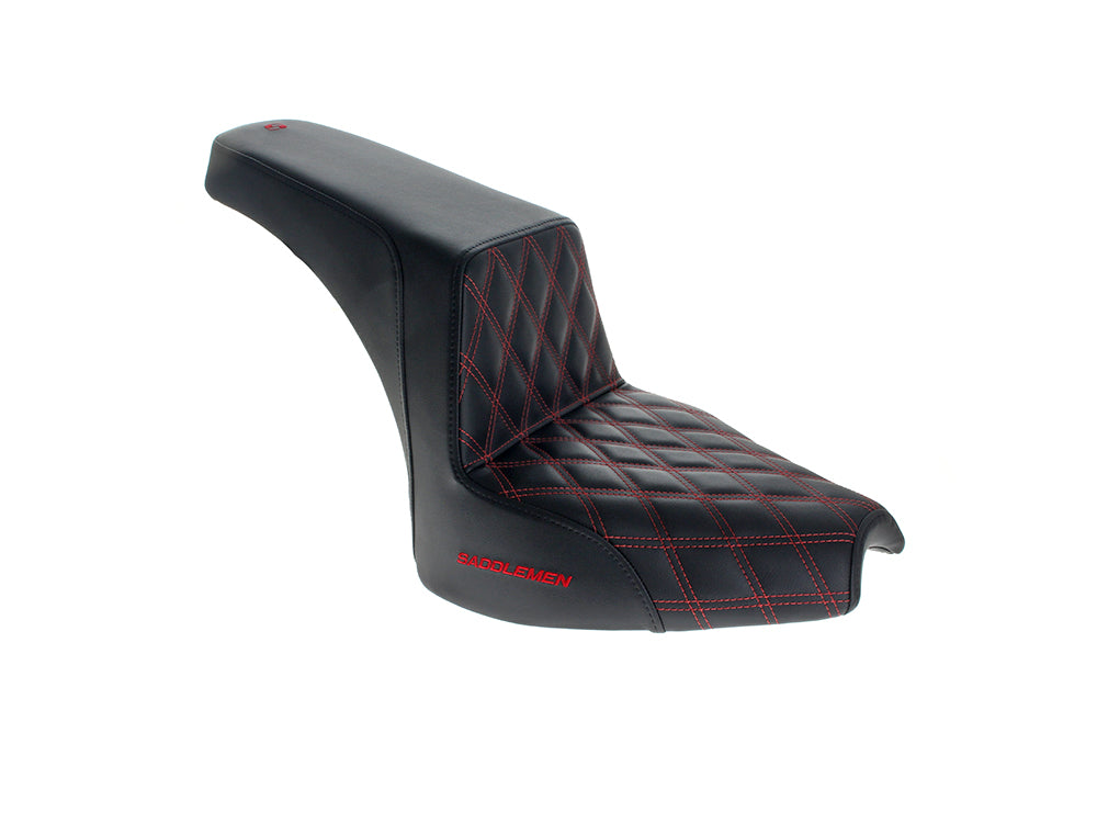 Step-Up LS Dual Seat with Red Double Diamond Lattice Stitch. Fits CVO Touring 2023up, Street Glide & Road Glide 2024up, Touring 2025up