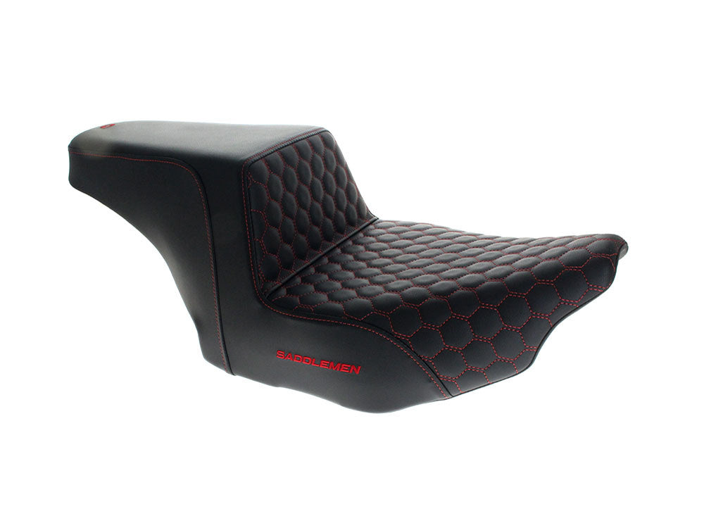 Step-Up HC Dual Seat with Red Honeycomb Stitch. Fits CVO Touring 2023up, Street Glide & Road Glide 2024up, Touring 2025up