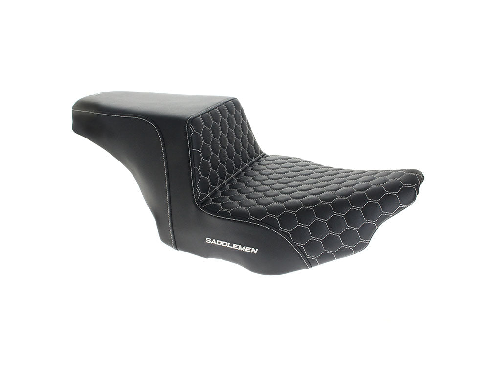 Step-Up HC Dual Seat with White Honeycomb Stitch. Fits CVO Touring 2023up, Street Glide & Road Glide 2024up, Touring 2025up