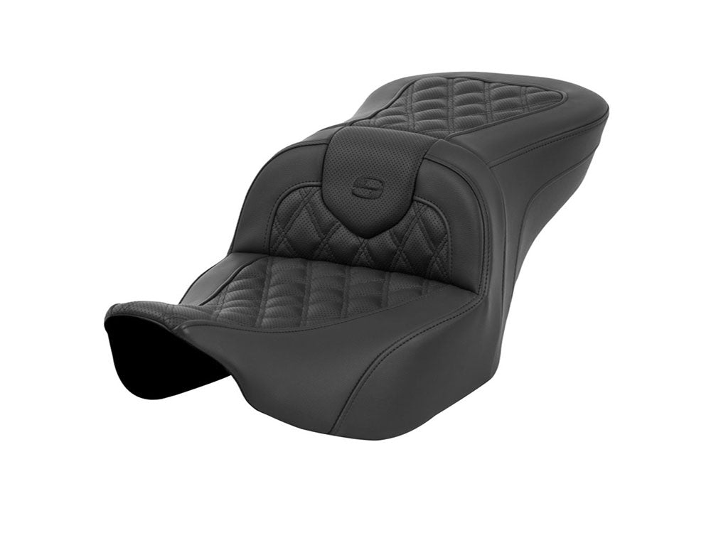 Roadsofa LS Dual Seat with Black Double Diamond Lattice Stitch. Fits CVO Touring 2023up, Street Glide & Road Glide 2024up, Touring 2025up