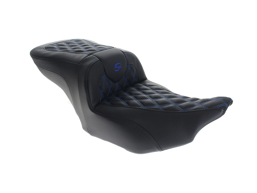Roadsofa LS Dual Seat with Blue Double Diamond Lattice Stitch. Fits CVO Touring 2023up, Street Glide & Road Glide 2024up, Touring 2025up