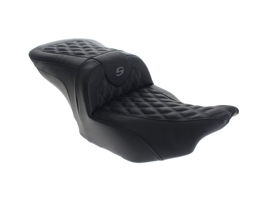 Roadsofa LS Dual Seat with Grey Double Diamond Lattice Stitch. Fits CVO Touring 2023up, Street Glide & Road Glide 2024up, Touring 2025up