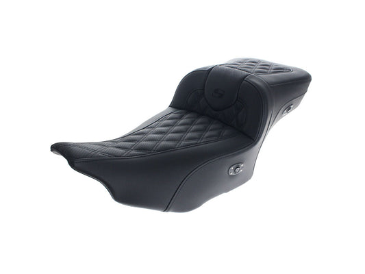 Heated, Extended Roadsofa Roadsofa LS Dual Seat With Black Double Diamond Lattice Stitch. Fits CVO Touring 2023up, Street Glide & Road Glide 2024up, Touring 2025up