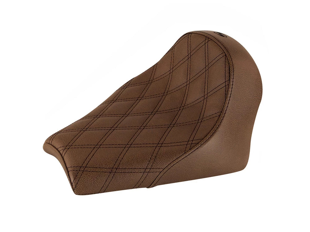 Brown Renegade LS Solo Seat with Black Double Diamond Lattice Stitch. Fits Scout Bobber 2018-2024