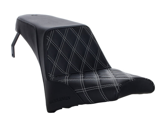 Step-Up LS Dual Seat with Silver Double Diamond Lattice Stitch. Fits Scout Bobber 2018-2024