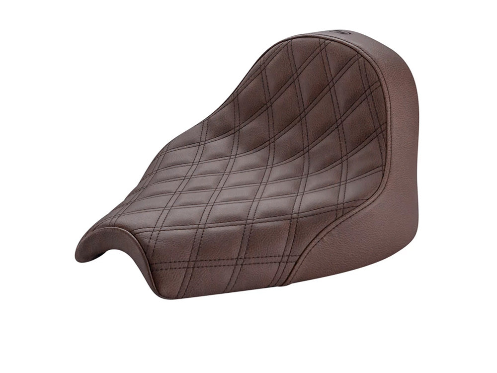 Brown Renegade LS Solo Seat with Black Double Diamond Lattice Stitch. Fits Indian Cruiser 2022up