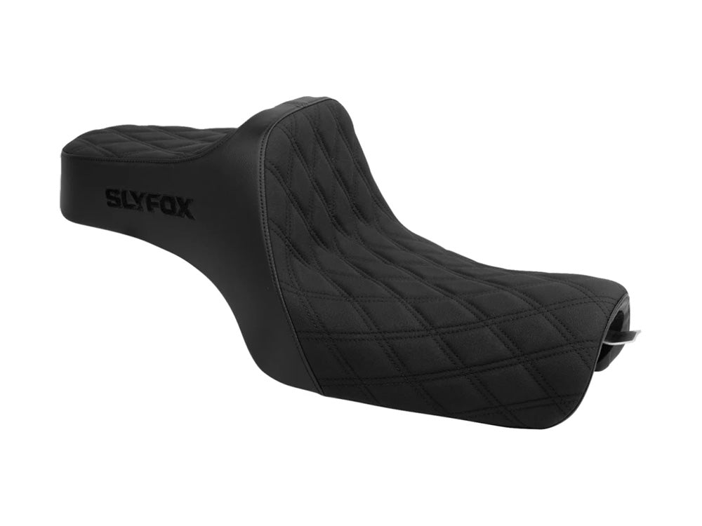 Highnoon Dual Seat with Black Double Diamond Stitch. Fits Sportster 2004-2021