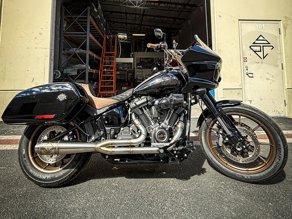 2-into-1 Elsinore Mid Length Exhaust With ProFlo Headers - Stainless Steel. Fits Softail 2018up Non-240 Rear Tyre Models