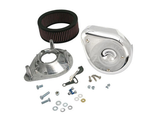Notched Teardrop Air Cleaner Kit - Chrome. Fits Big Twin 1966-1984 with Super E or G Carburettor.