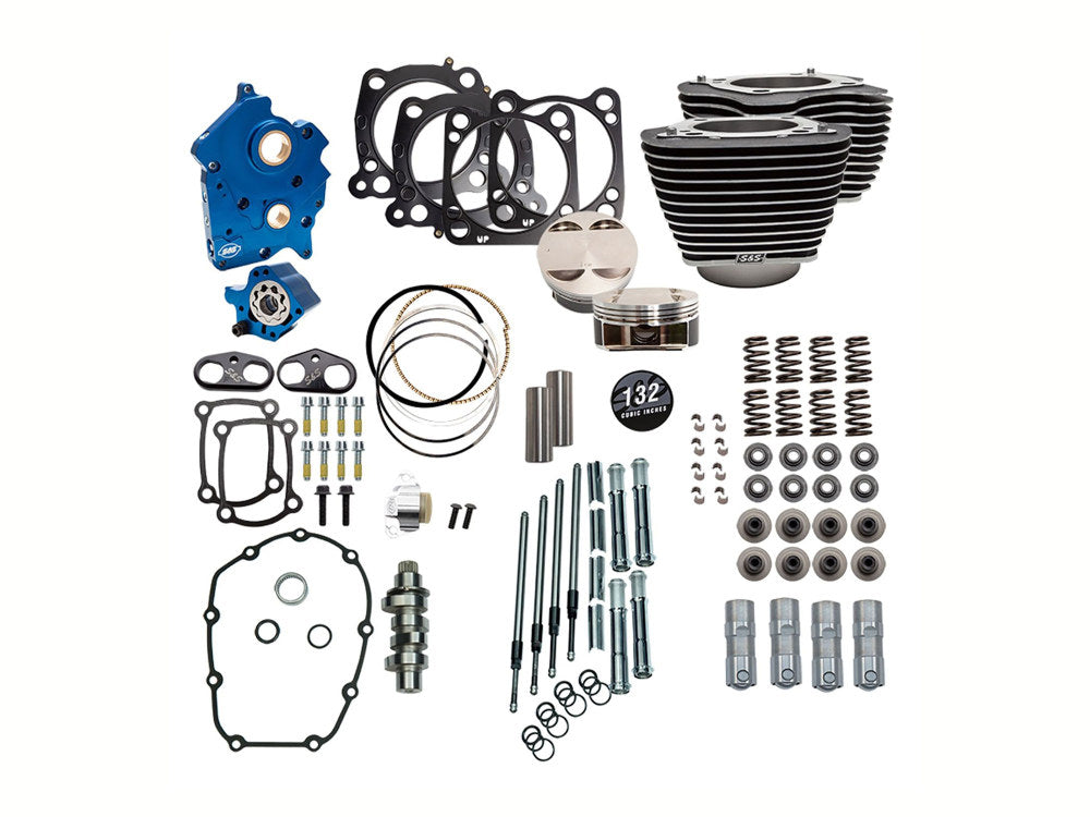 Power Pack - 132ci Big Bore Kit with Chain Drive 550 Camshaft, Highlighted Fins & Chrome Pushrod Tubes. Fits Milwaukee-Eight 2017up with 114ci or 117ci Oil Cooled Engine